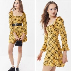 NWOT Urban Outfitters Kristen square neck ruffled plaid mini dress